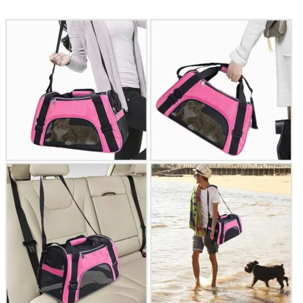 😻 🐶 🐾 💞 Pink & Black Comfort Pet Carrier - Small Dog/Cat Travel Tote Bag